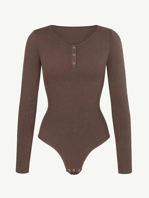 CurvyPower | Australia bodysuit High Compression Scoop Neck Long Sleeve Thong Shapewear Bodysuit