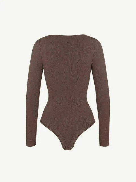CurvyPower | Australia bodysuit High Compression Scoop Neck Long Sleeve Thong Shapewear Bodysuit