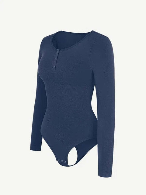 CurvyPower | Australia bodysuit High Compression Scoop Neck Long Sleeve Thong Shapewear Bodysuit