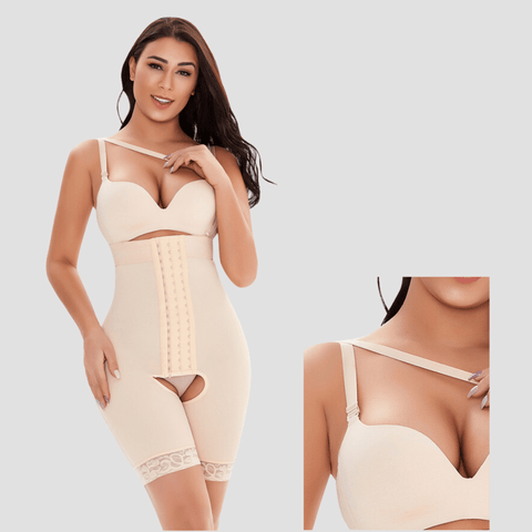 Curvypower | Australia bodysuit High Waisted Open Gusset Shaping Bodysuit with Adjustable Shoulder Straps