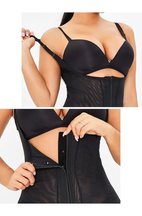 Curvypower | Australia bodysuit Hip Lifting and Tummy Control Open Bust Shaping Bodysuit with Front Zipper