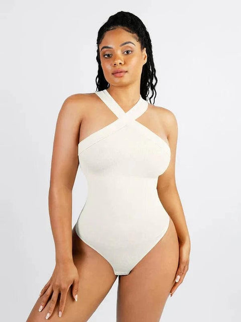 CurvyPower | Australia bodysuit Ivory / XS/S Halter Neck Criss-Cross Seamless Shapewear Bodysuit