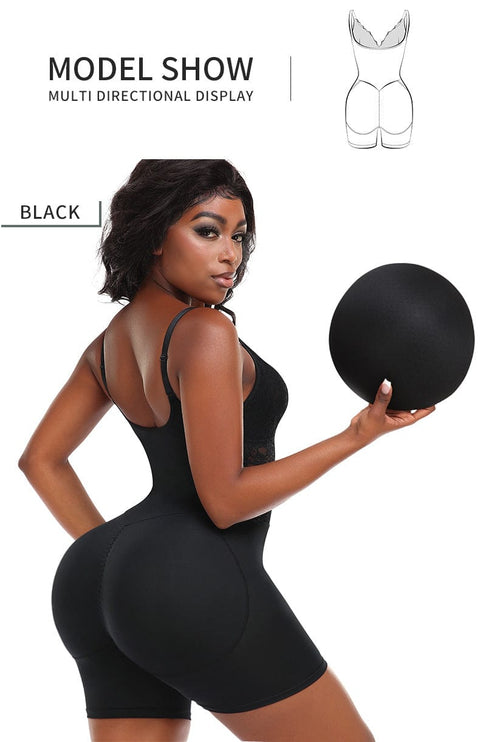 Curvypower | Australia bodysuit Lace V-Neck Low-Back Shapewear Bodysuit with Removable Hip Pads