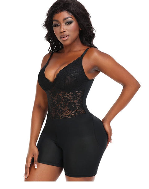 Curvypower | Australia bodysuit Lace V-Neck Low-Back Shapewear Bodysuit with Removable Hip Pads