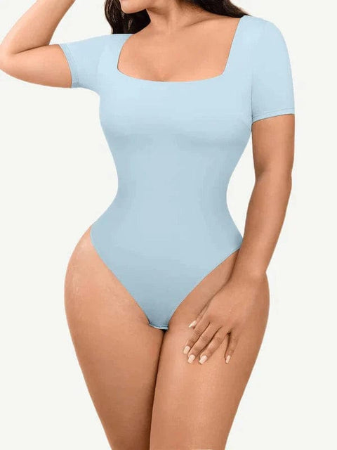 CurvyPower | Australia bodysuit Light Blue / S Short Sleeve Square Neck Tummy Control Shapewear Bodysuit