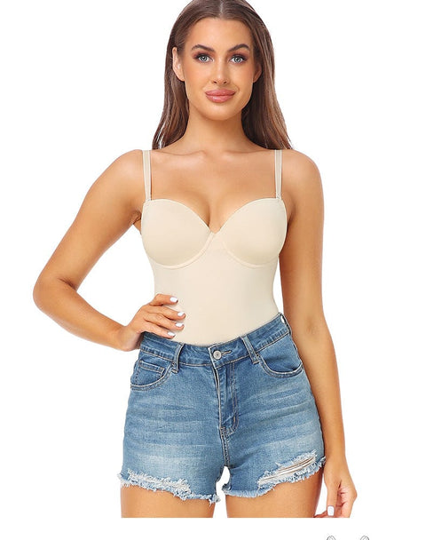 Curvypower | Australia bodysuit One Piece Backless Tummy Control Shaping Bodysuit with Built-In Bra