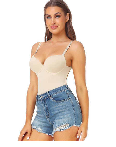 Curvypower | Australia bodysuit One Piece Backless Tummy Control Shaping Bodysuit with Built-In Bra
