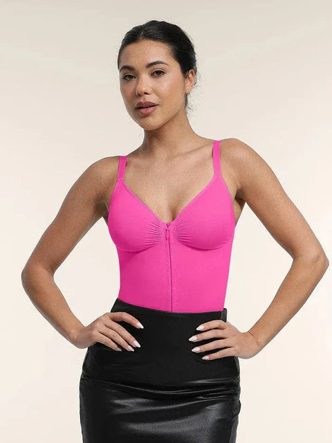 Curvypower | Australia bodysuit Plunge Front Zip Tummy Control Shape Wear Bodysuit