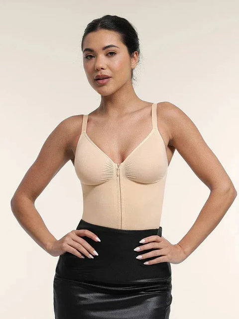Curvypower | Australia bodysuit Plunge Front Zip Tummy Control Shape Wear Bodysuit