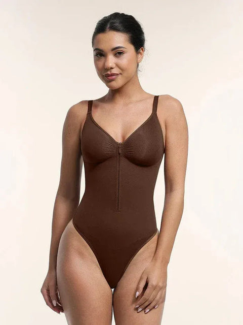 Curvypower | Australia bodysuit Plunge Front Zip Tummy Control Shape Wear Bodysuit