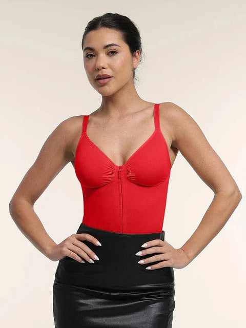 Curvypower | Australia bodysuit Plunge Front Zip Tummy Control Shape Wear Bodysuit