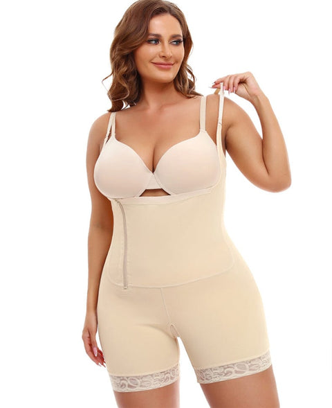 Curvypower | Australia bodysuit Plus Size One Piece Open Bust Shaping Bodysuit with Side Zipper Closure