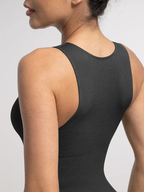 Curvypower | Australia bodysuit Ribbed Seamless Sleeveless Shapewear Bodysuit with Front Zipper