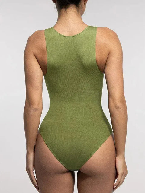 Curvypower | Australia bodysuit Ribbed Seamless Sleeveless Shapewear Bodysuit with Front Zipper