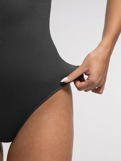 Curvypower | Australia bodysuit Ribbed Seamless Sleeveless Shapewear Bodysuit with Front Zipper
