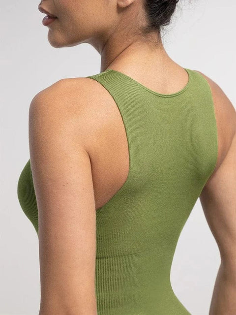 Curvypower | Australia bodysuit Ribbed Seamless Sleeveless Shapewear Bodysuit with Front Zipper