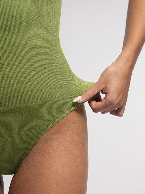 Curvypower | Australia bodysuit Ribbed Seamless Sleeveless Shapewear Bodysuit with Front Zipper