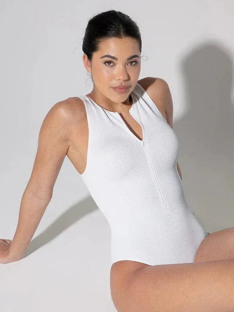 Curvypower | Australia bodysuit Ribbed Seamless Sleeveless Shapewear Bodysuit with Front Zipper