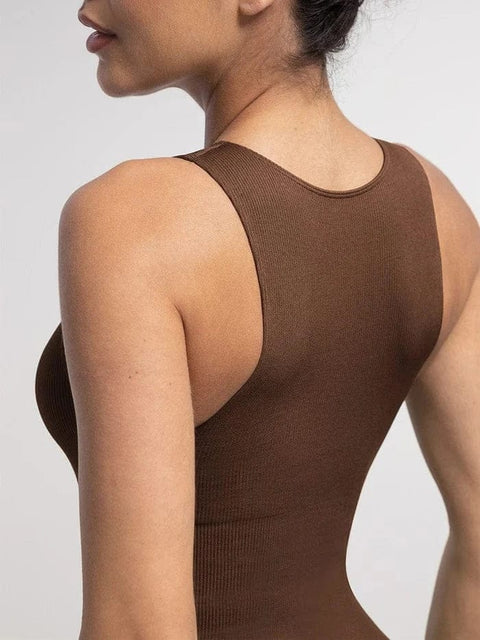 Curvypower | Australia bodysuit Ribbed Seamless Sleeveless Shapewear Bodysuit with Front Zipper
