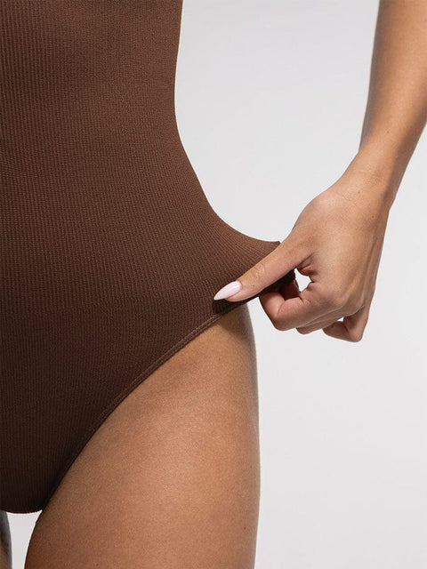 Curvypower | Australia bodysuit Ribbed Seamless Sleeveless Shapewear Bodysuit with Front Zipper