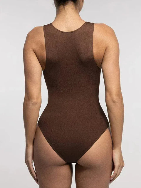 Curvypower | Australia bodysuit Ribbed Seamless Sleeveless Shapewear Bodysuit with Front Zipper