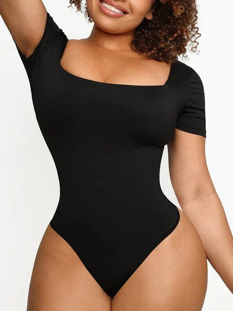 CurvyPower | Australia bodysuit Short Sleeve Square Neck Tummy Control Shapewear Bodysuit