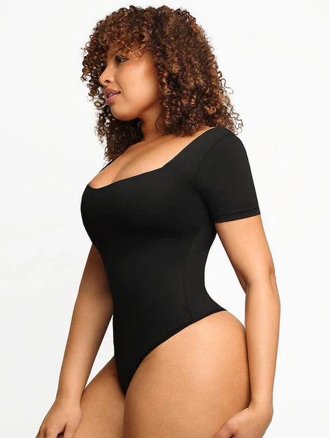 CurvyPower | Australia bodysuit Short Sleeve Square Neck Tummy Control Shapewear Bodysuit