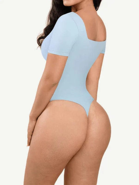 CurvyPower | Australia bodysuit Short Sleeve Square Neck Tummy Control Shapewear Bodysuit