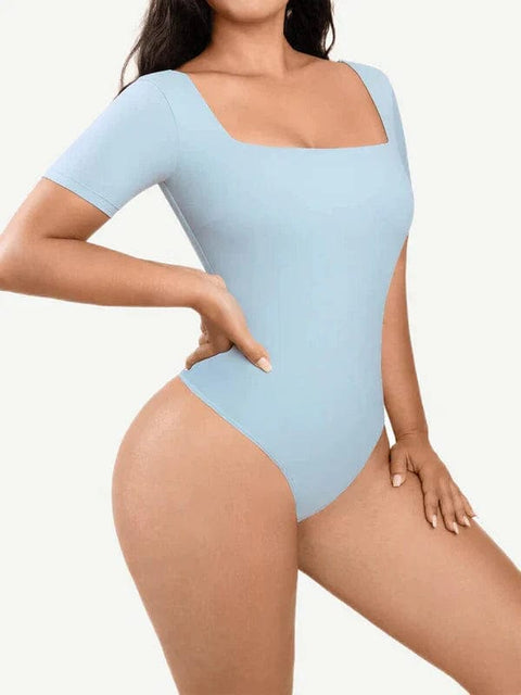CurvyPower | Australia bodysuit Short Sleeve Square Neck Tummy Control Shapewear Bodysuit