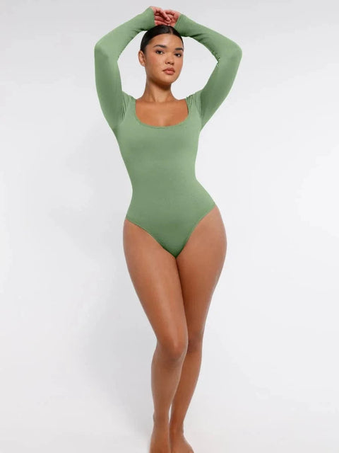 CurvyPower | Australia bodysuit Square Neck Tummy Control Long Sleeve Shapewear Bodysuit