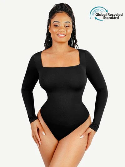 CurvyPower | Australia bodysuit Square Neck Tummy Control Long Sleeve Shapewear Bodysuit