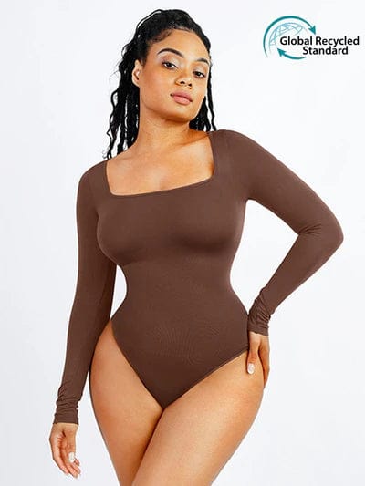 CurvyPower | Australia bodysuit Square Neck Tummy Control Long Sleeve Shapewear Bodysuit