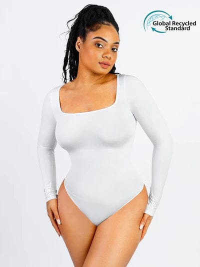 CurvyPower | Australia bodysuit Square Neck Tummy Control Long Sleeve Shapewear Bodysuit