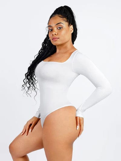 CurvyPower | Australia bodysuit Square Neck Tummy Control Long Sleeve Shapewear Bodysuit