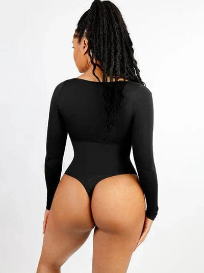 CurvyPower | Australia bodysuit Square Neck Tummy Control Long Sleeve Shapewear Bodysuit