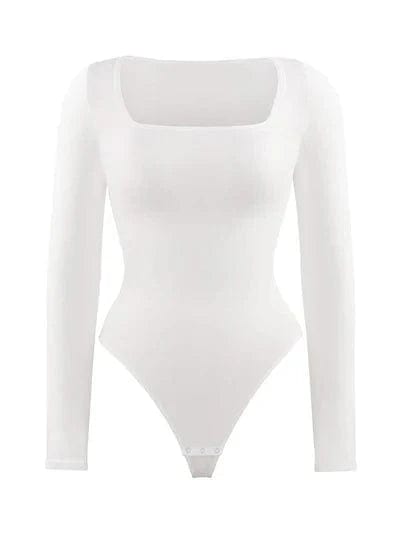 CurvyPower | Australia bodysuit Square Neck Tummy Control Long Sleeve Shapewear Bodysuit