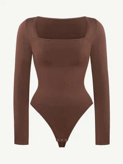 CurvyPower | Australia bodysuit Square Neck Tummy Control Long Sleeve Shapewear Bodysuit