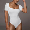 Curvypower | Australia bodysuit White / S Women's Square Neck Short Sleeve thong Shapewear Bodysuit