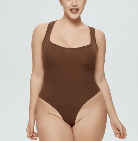 Curvypower | Australia bodysuit Women's Sexy Sleeveless Ribbed Round Neck Sculpting Thong Shapewear Bodysuit