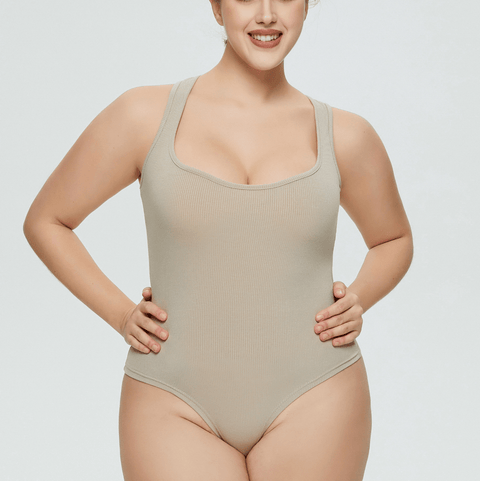 Curvypower | Australia bodysuit Women's Sexy Sleeveless Ribbed Round Neck Sculpting Thong Shapewear Bodysuit