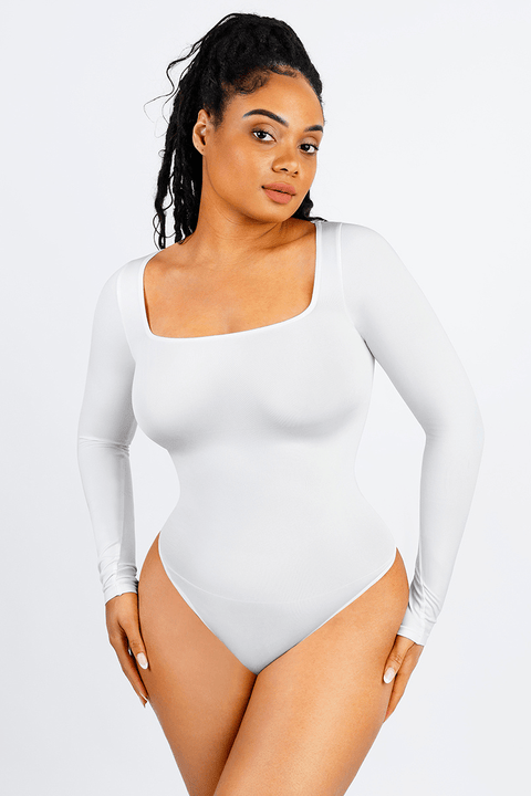 Curvypower | Australia bodysuit Women's Square Neck Long Sleeve Tummy Control Shapewear Bodysuit