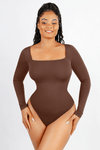 Curvypower | Australia bodysuit Women's Square Neck Long Sleeve Tummy Control Shapewear Bodysuit