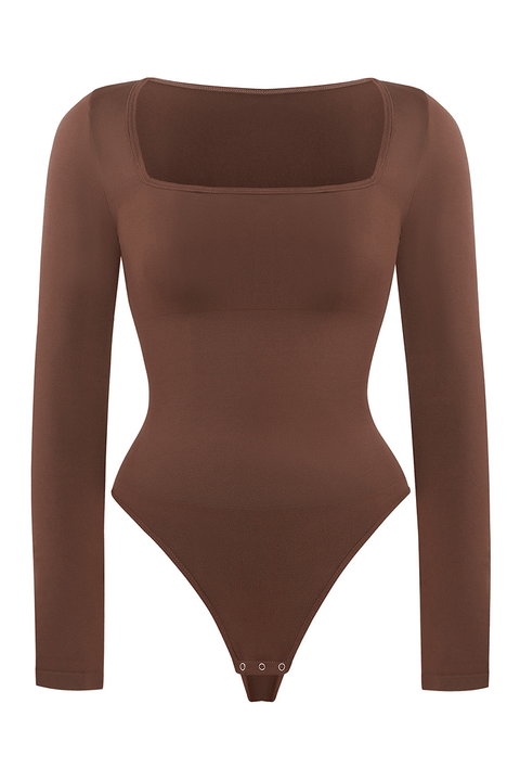 Curvypower | Australia bodysuit Women's Square Neck Long Sleeve Tummy Control Shapewear Bodysuit
