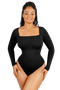 Curvypower | Australia bodysuit Women's Square Neck Long Sleeve Tummy Control Shapewear Bodysuit