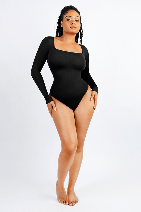 Curvypower | Australia bodysuit Women's Square Neck Long Sleeve Tummy Control Shapewear Bodysuit