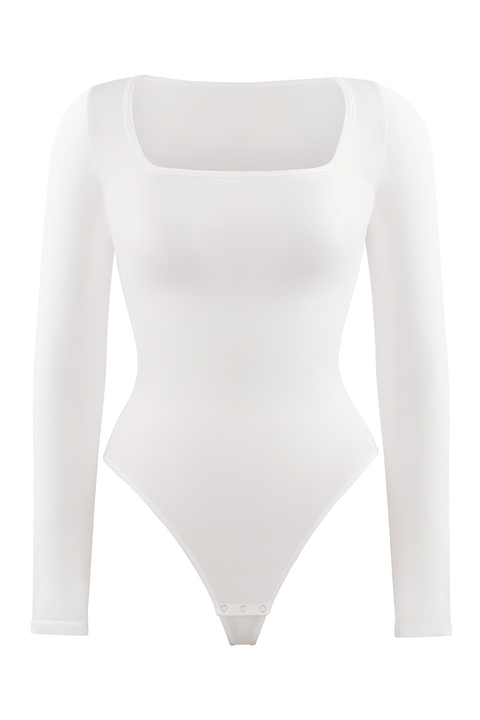 Curvypower | Australia bodysuit Women's Square Neck Long Sleeve Tummy Control Shapewear Bodysuit