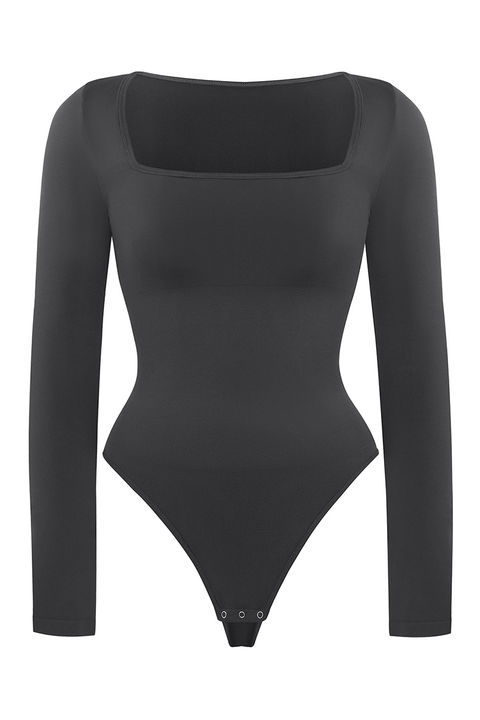 Curvypower | Australia bodysuit Women's Square Neck Long Sleeve Tummy Control Shapewear Bodysuit
