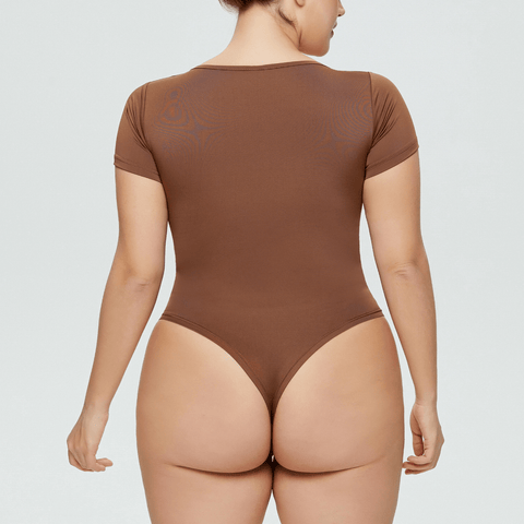 Curvypower | Australia bodysuit Women's Square Neck Short Sleeve thong Shapewear Bodysuit