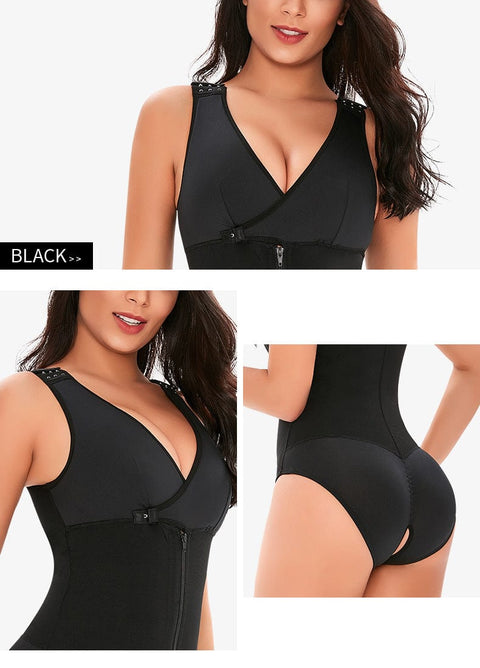 Curvypower | Australia bodysuit Zippered Tummy Control Bodysuit Shapewear with Adjustable Straps