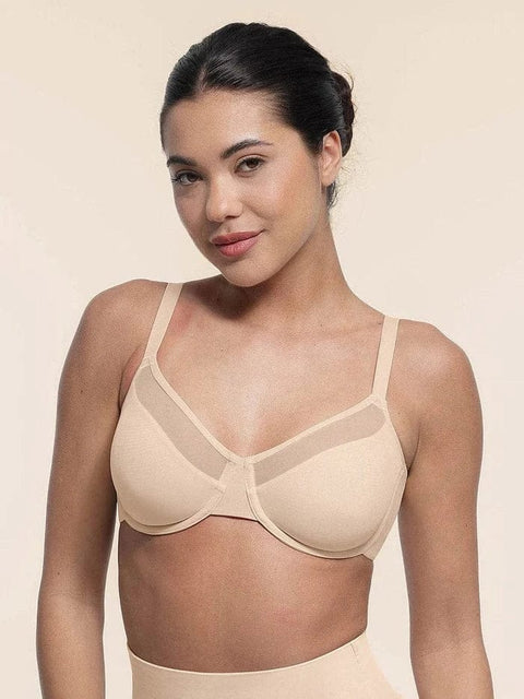 Curvypower | Australia Bras Beige / 34B Comfortable Push Up Sheer Mesh Underwire Bra with Adjustable Straps
